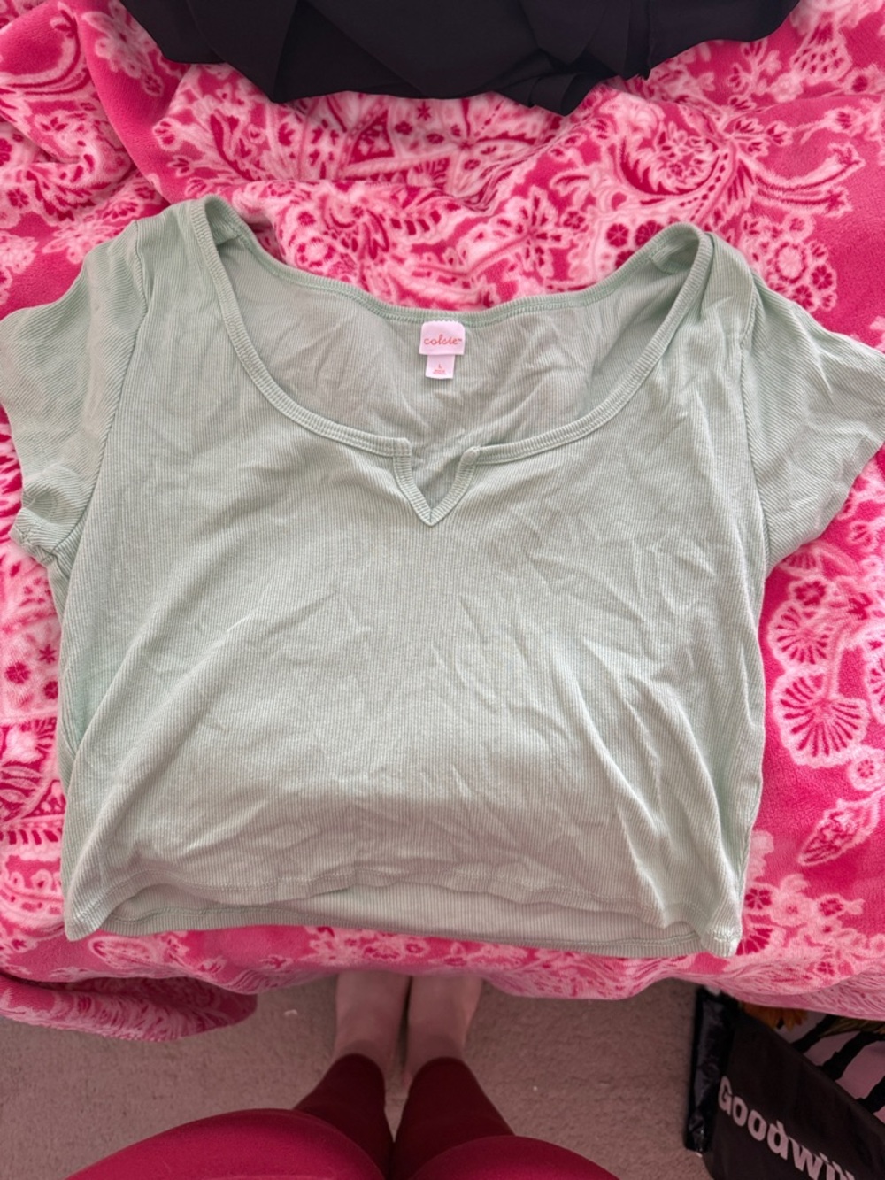 Colsie Sage Green Ribbed Scoop Crop Top